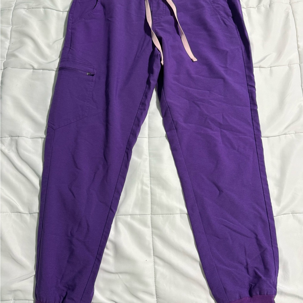 Figs Women's Purple Joggers with Pink Drawstring